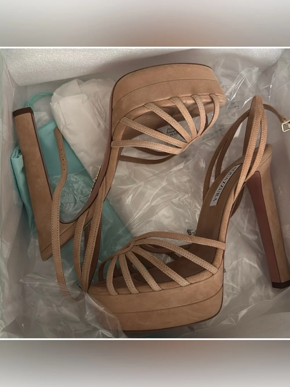 Aquazzura Blush Nude Strappy Platform Stiletto Sandal